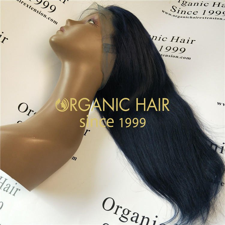 22 inch Dark blue full lace wigs straight natural hair at wholesale factory price in China A50